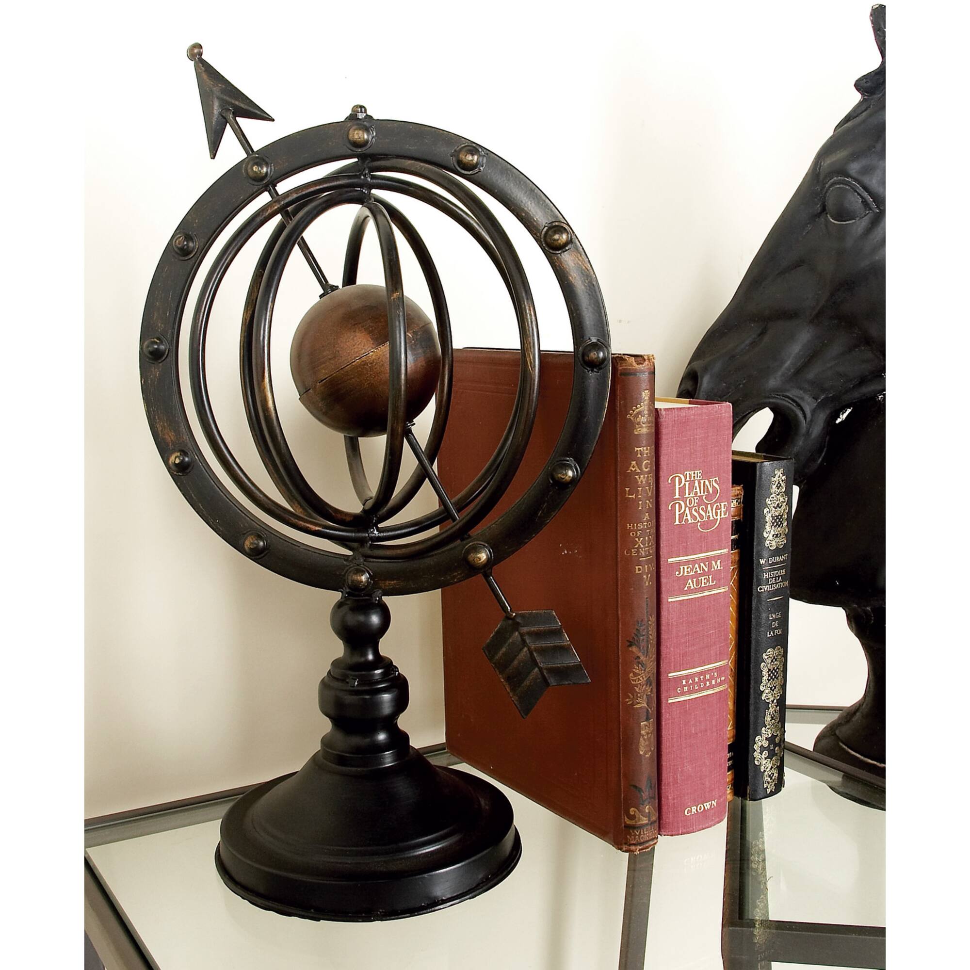 17" Brown Metal Industrial Armillary Sphere Sculpture
